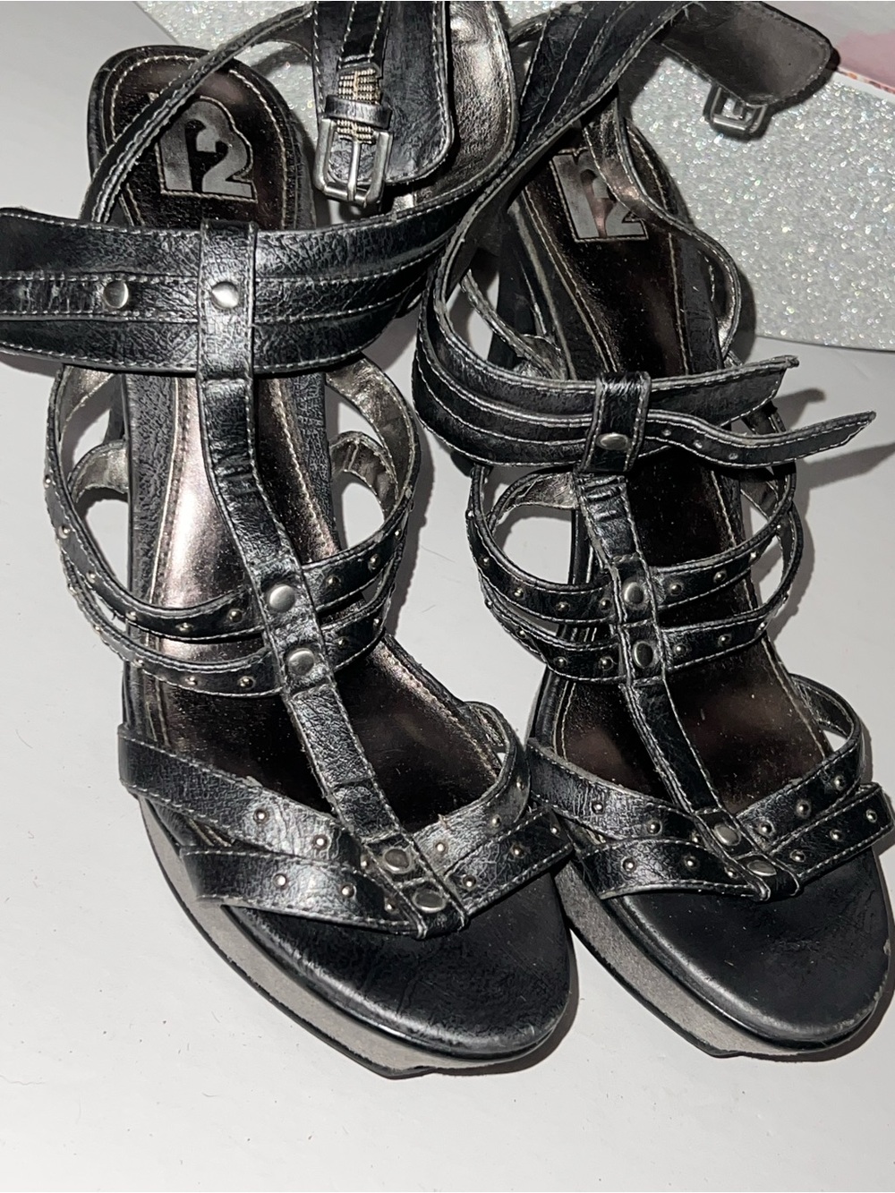R2 Black Studded Strappy Heeled Sandals
